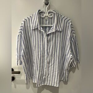 H&M Oversized Linen White & Blue Vertical Stripes